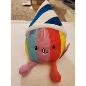 Giggle Scape Plush Multi-Color Striped Stuffed Toy Blue White Cone Hat 9in NWT